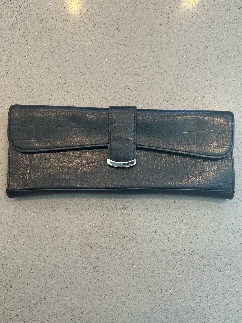 Alfani Black Leather Croc Embossed Clutch Wallet Evening Bag